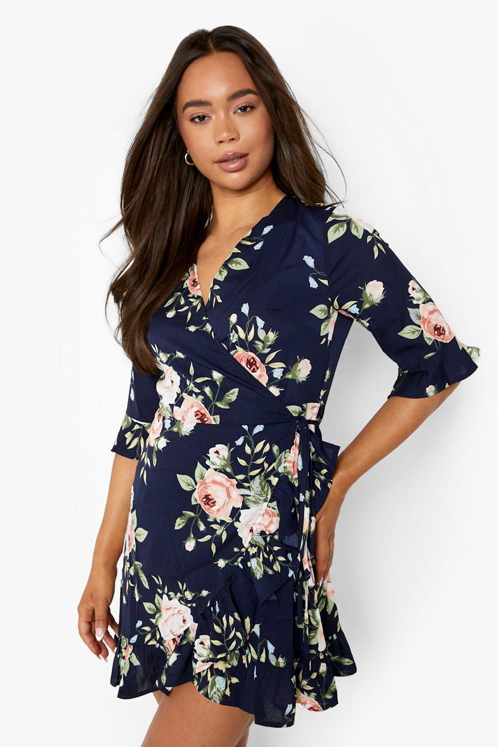 floral frill wrap dress