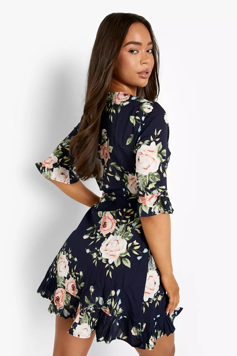 Boohoo navy 2025 wrap dress