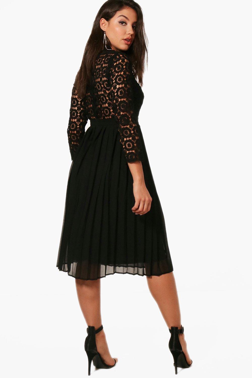 Lace top pleated midi dress best sale