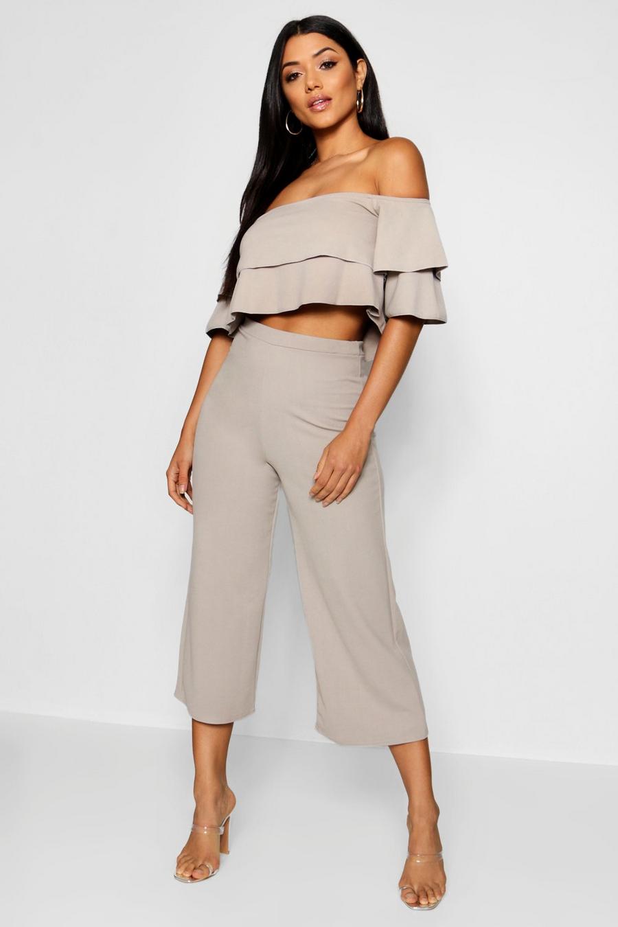 Grey Double Bandeau Top and Culotte Co-ord Set image number 1
