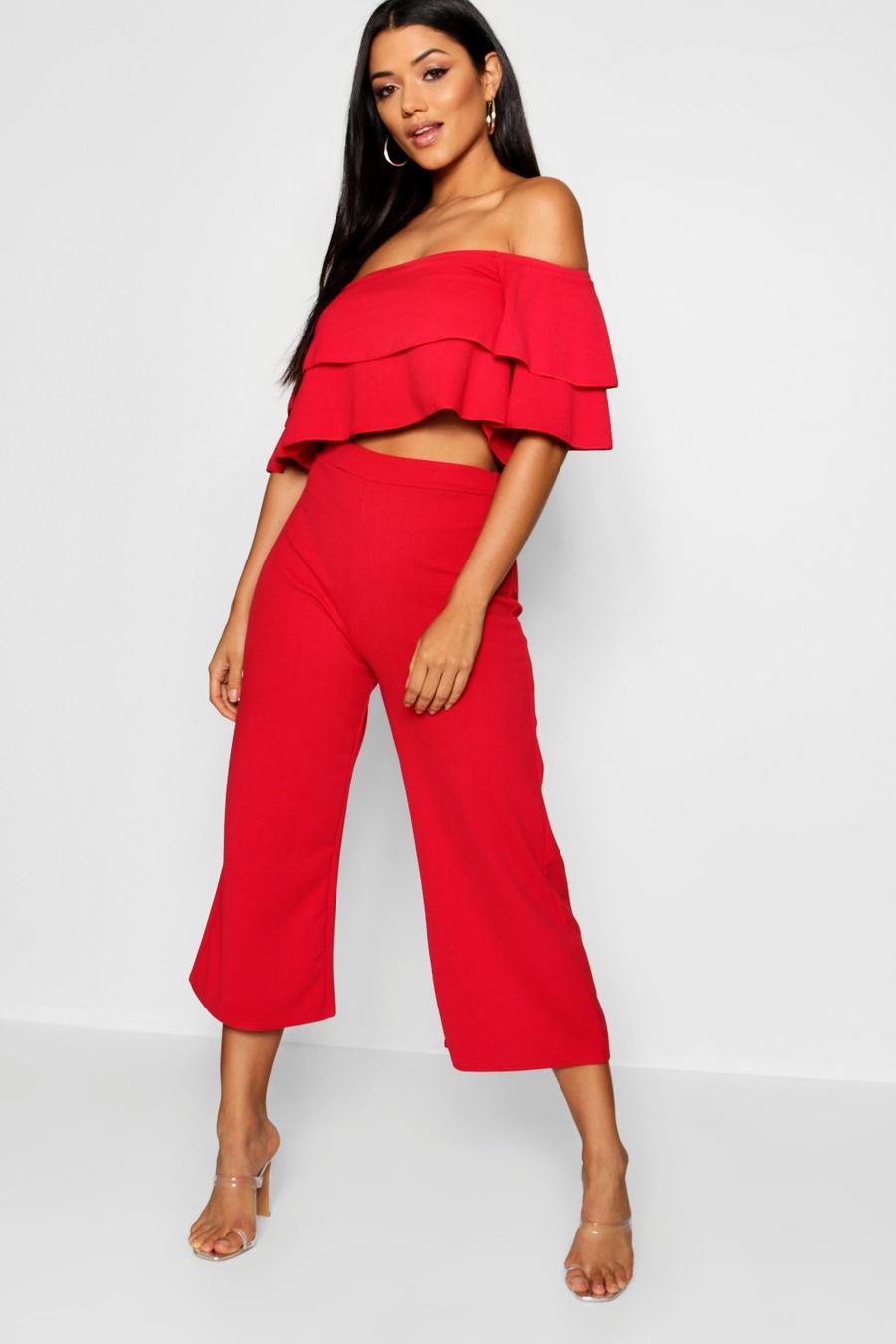 Red Double Tube Top And Culotte Two-Piece Set image number 1