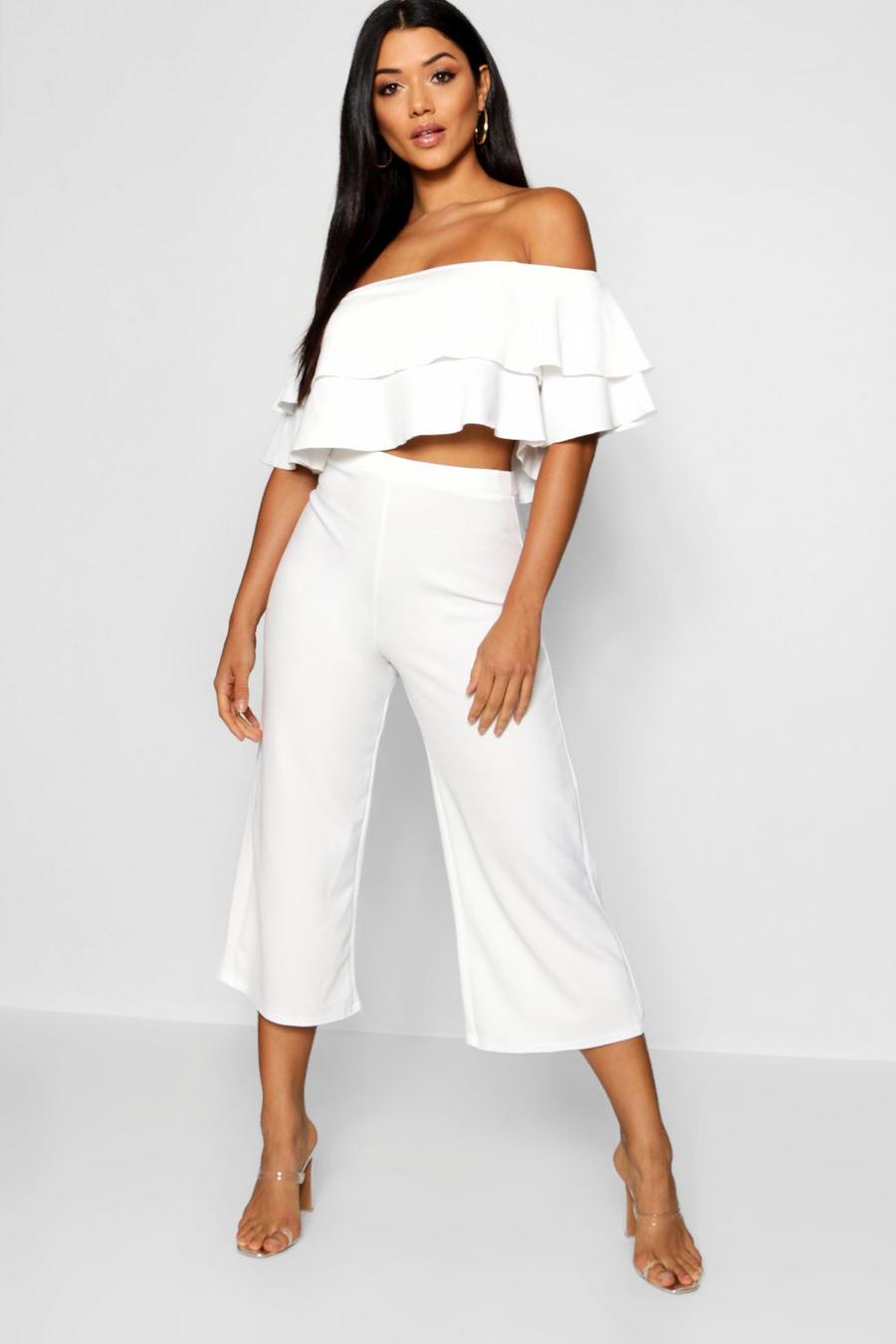 White weiß Double Bandeau Top and Culotte Co-ord Set image number 1
