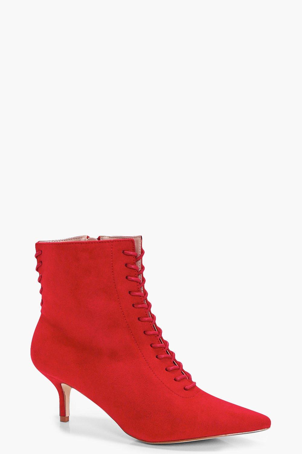 red low heel boots