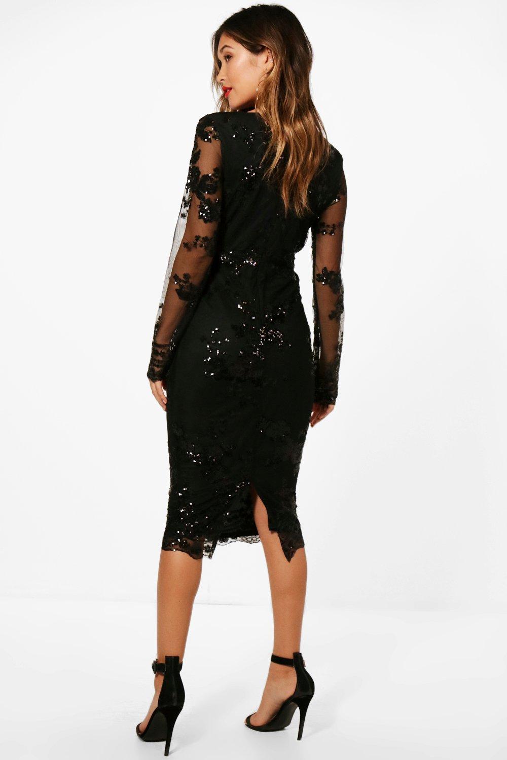 Boutique sequin and shop mesh midi dress