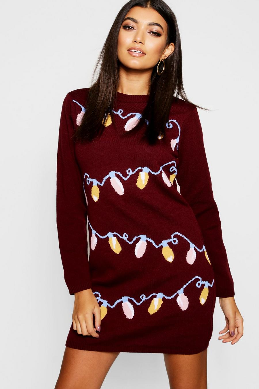 Wine Christmas Lights Sweater Dress image number 1