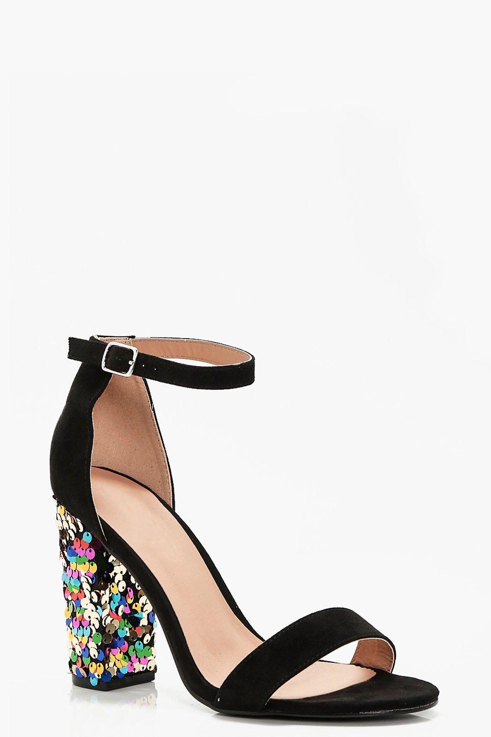 black sparkly block heel shoes