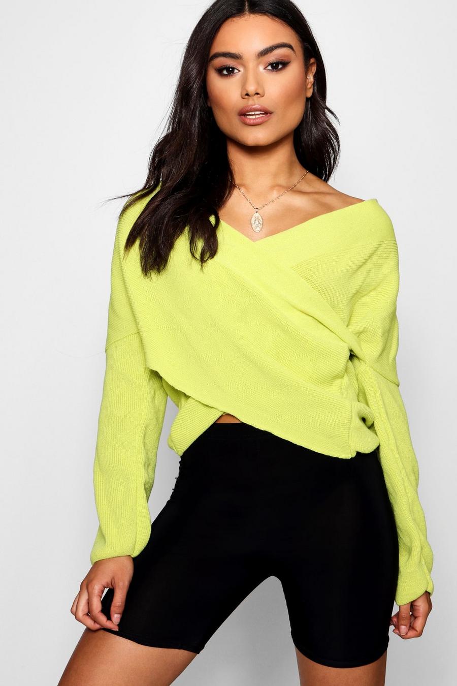Lime Stickad tröja i omlottmodell image number 1