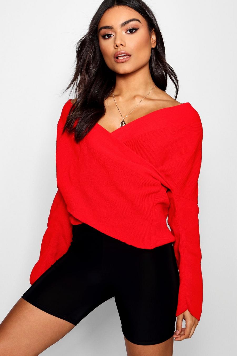 Red Stickad tröja i omlottmodell image number 1
