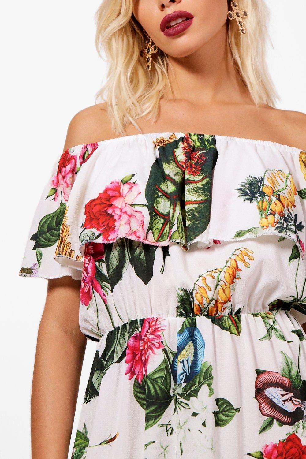 Off the shoulder hot sale tropical maxi dress