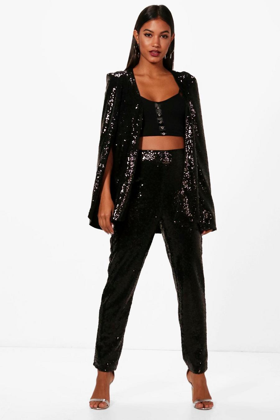 Black Boutique Sequin Tailored Suit Pants image number 1