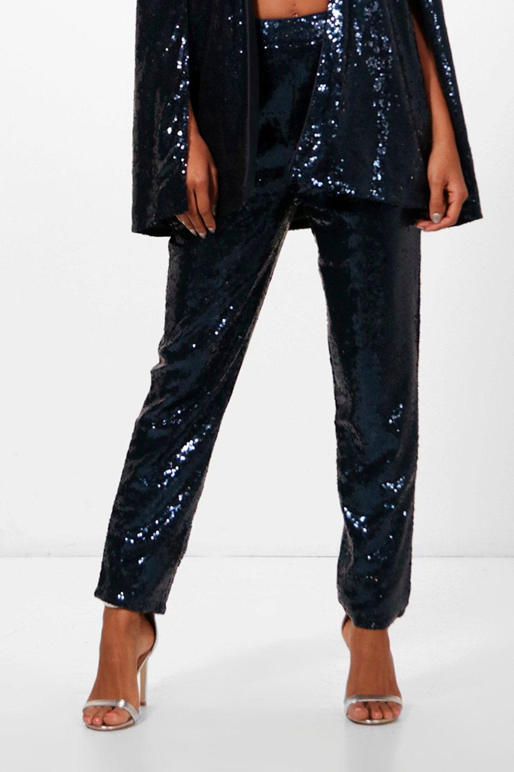 black sequin trouser suit