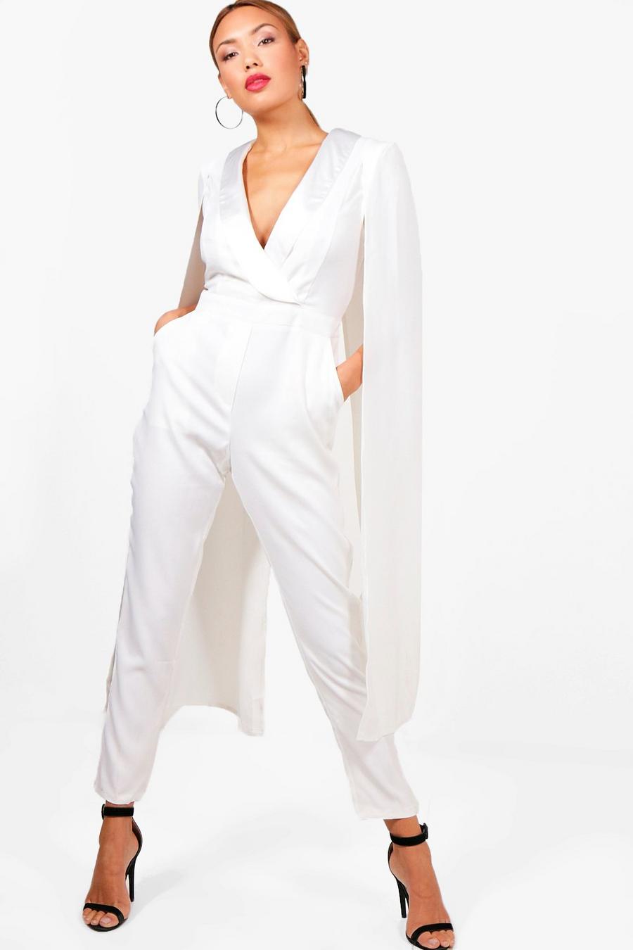 Ivory white Tailored Cape Tux Jumpsuit image number 1