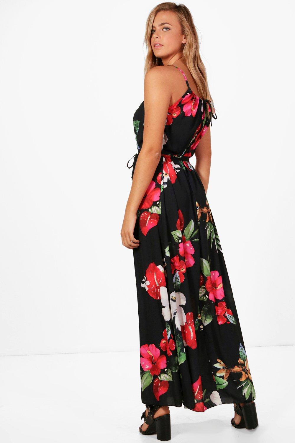 High Neck Hibiscus Maxi Dress | boohoo