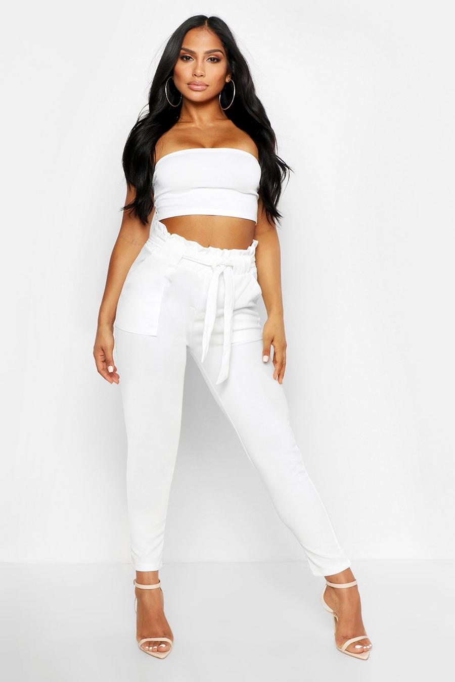 White Paperbag Waist Belted Trouser image number 1