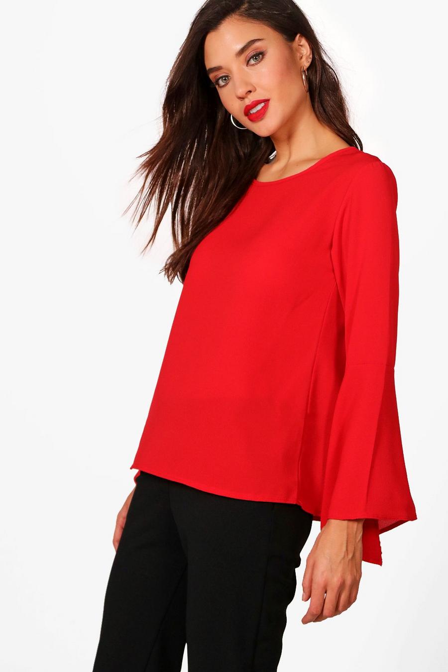 Red Flute Sleeve Blouse image number 1