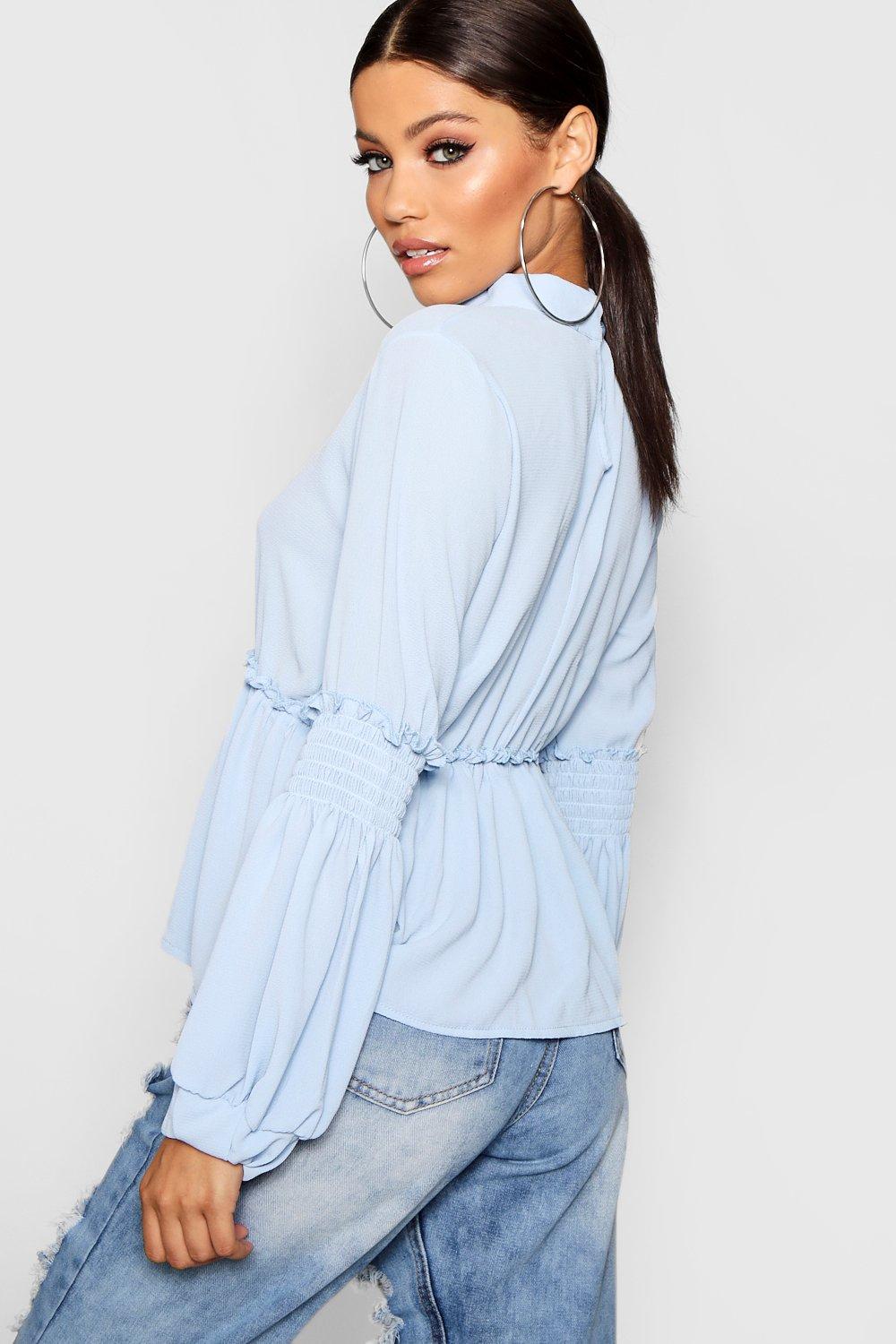 Sheared Balloon Sleeve Blouse