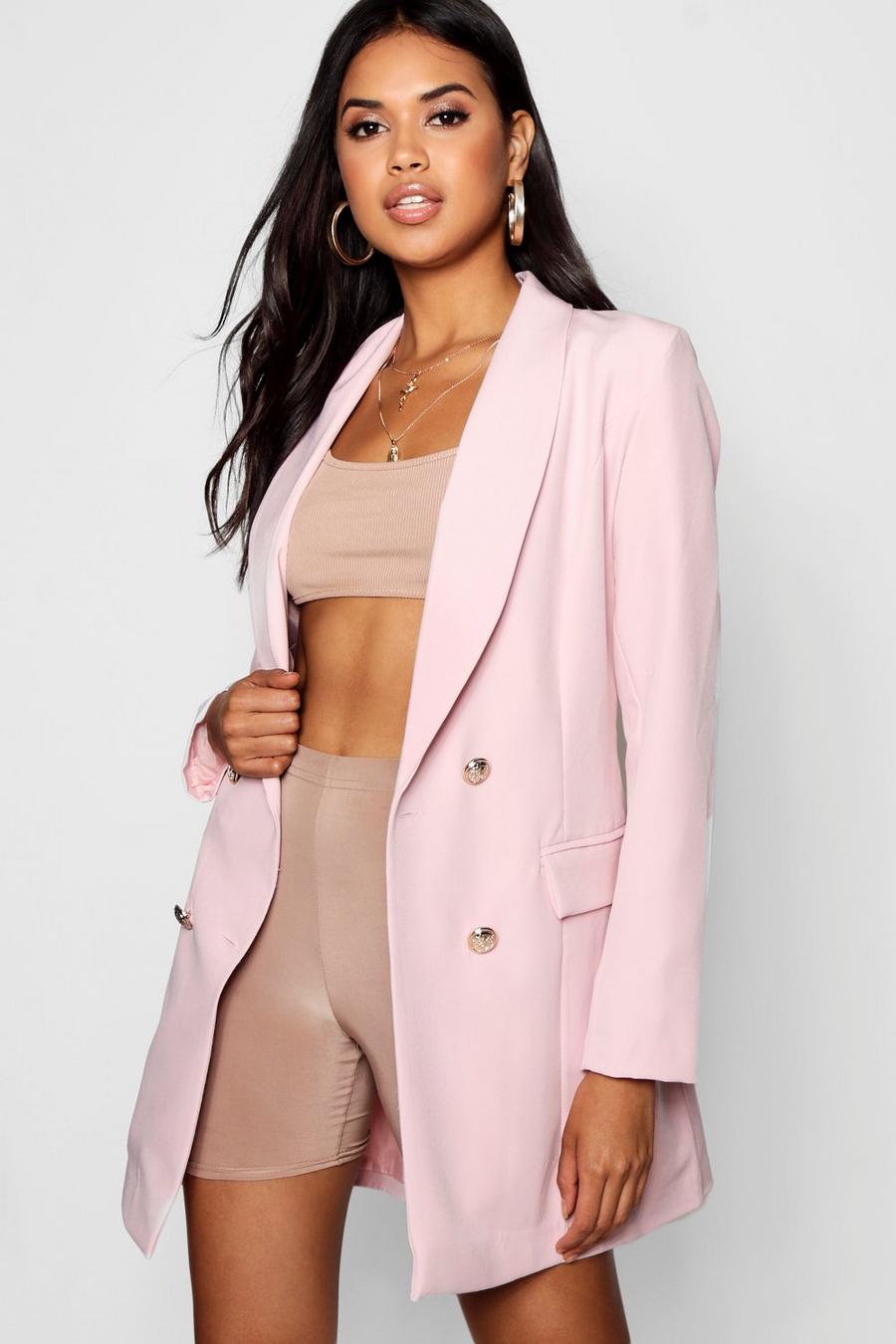 Soft pink Premium Lång blazer med silvriga knappar image number 1