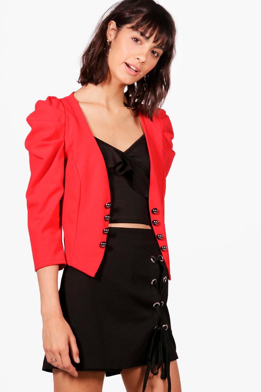 Red Puff Sleeve Military Jacket image number 1