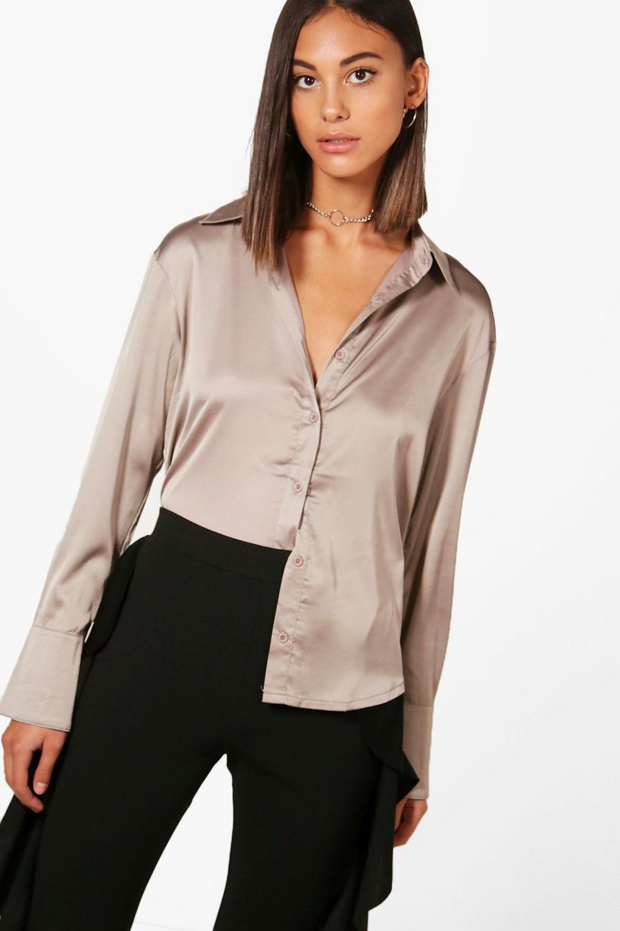 Mocha Premium Satin Shirt image number 1