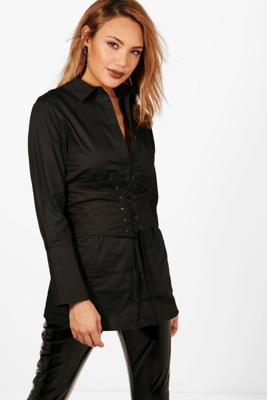 Black Detachable Corset Belt Tailored Shirt image number 1