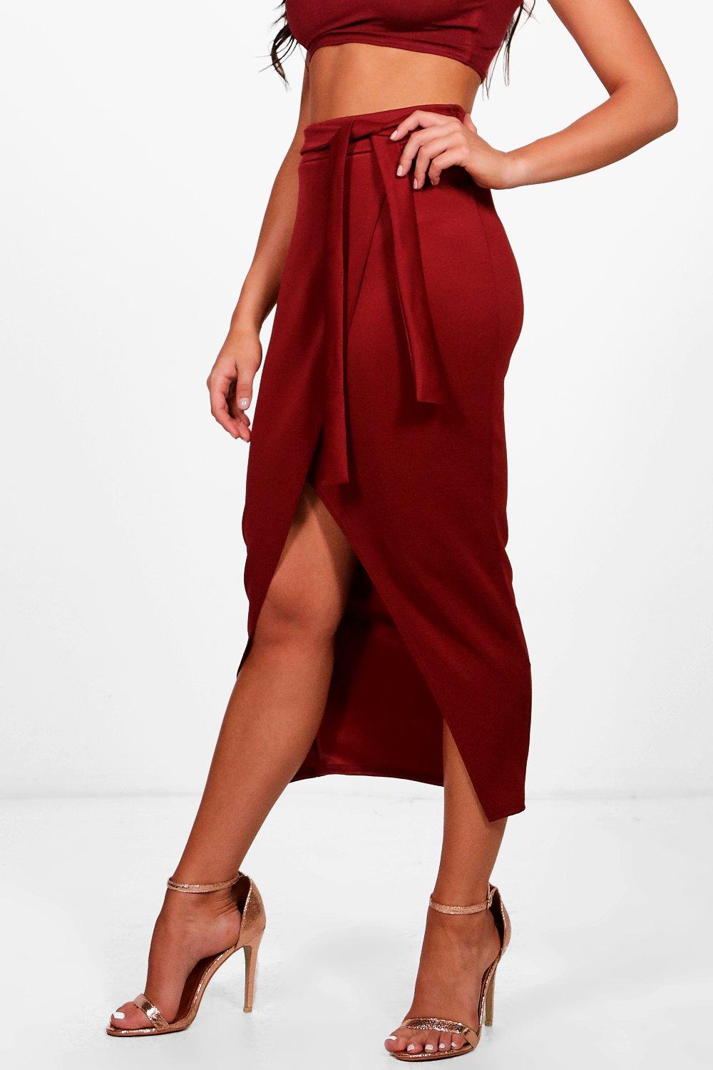 Wrap One Tie Waist Midi Skirt
