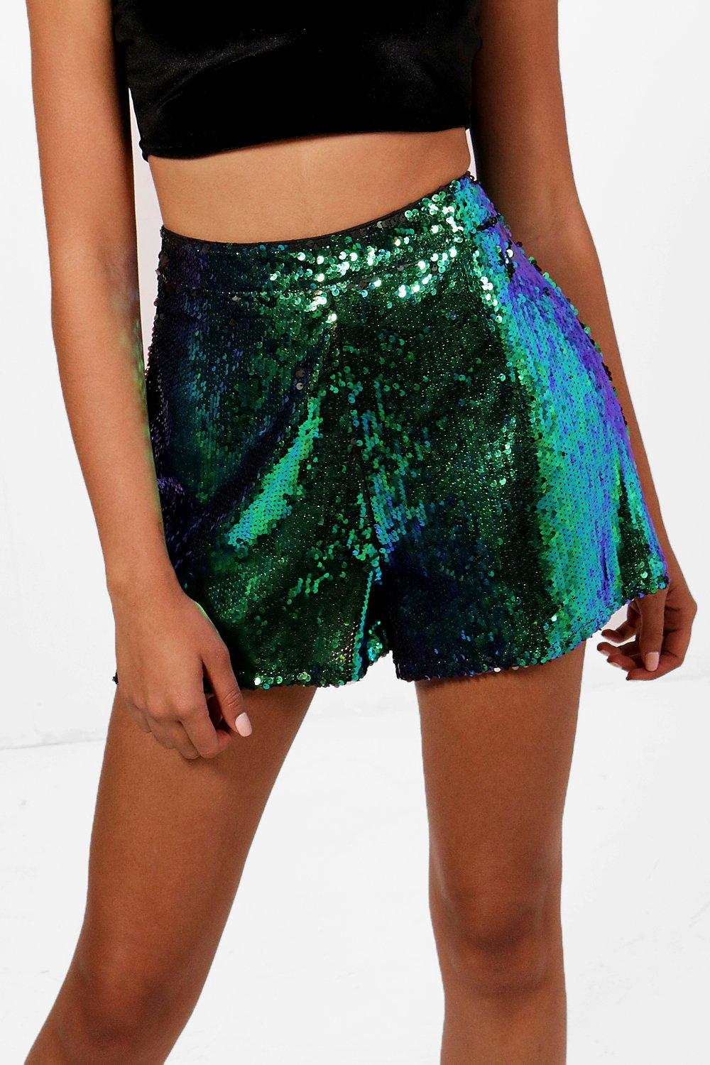 High waisted green sequin hot sale shorts