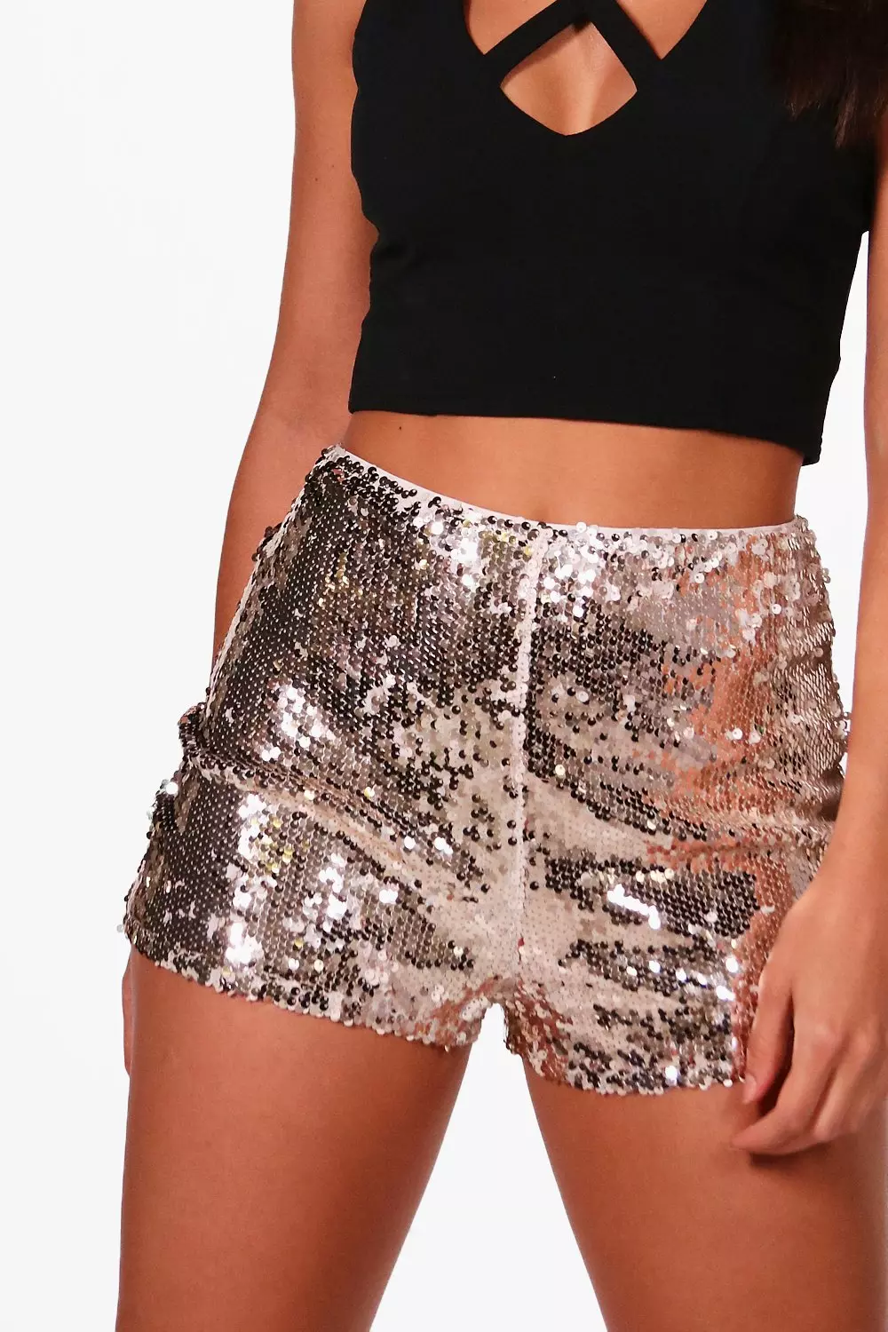 Black All Over Sequin High Waisted Hotpants alternative image