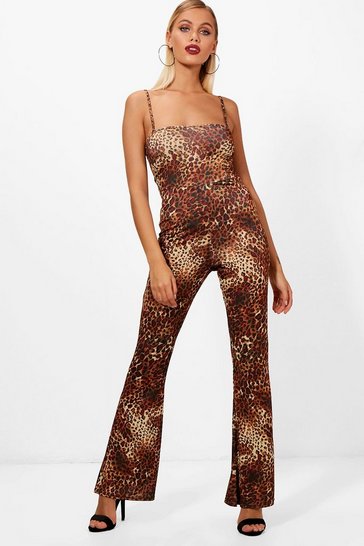 Women's Leopard Print Flare Jumpsuit | Boohoo UK