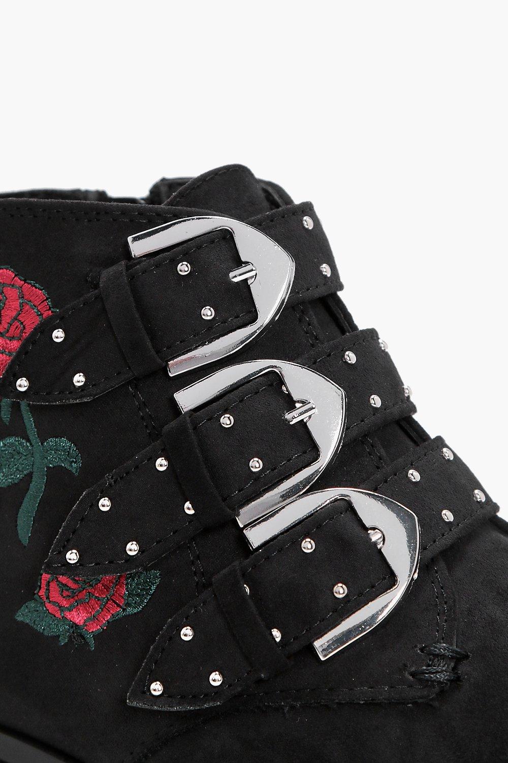 Rose embroidered ankle boots shop