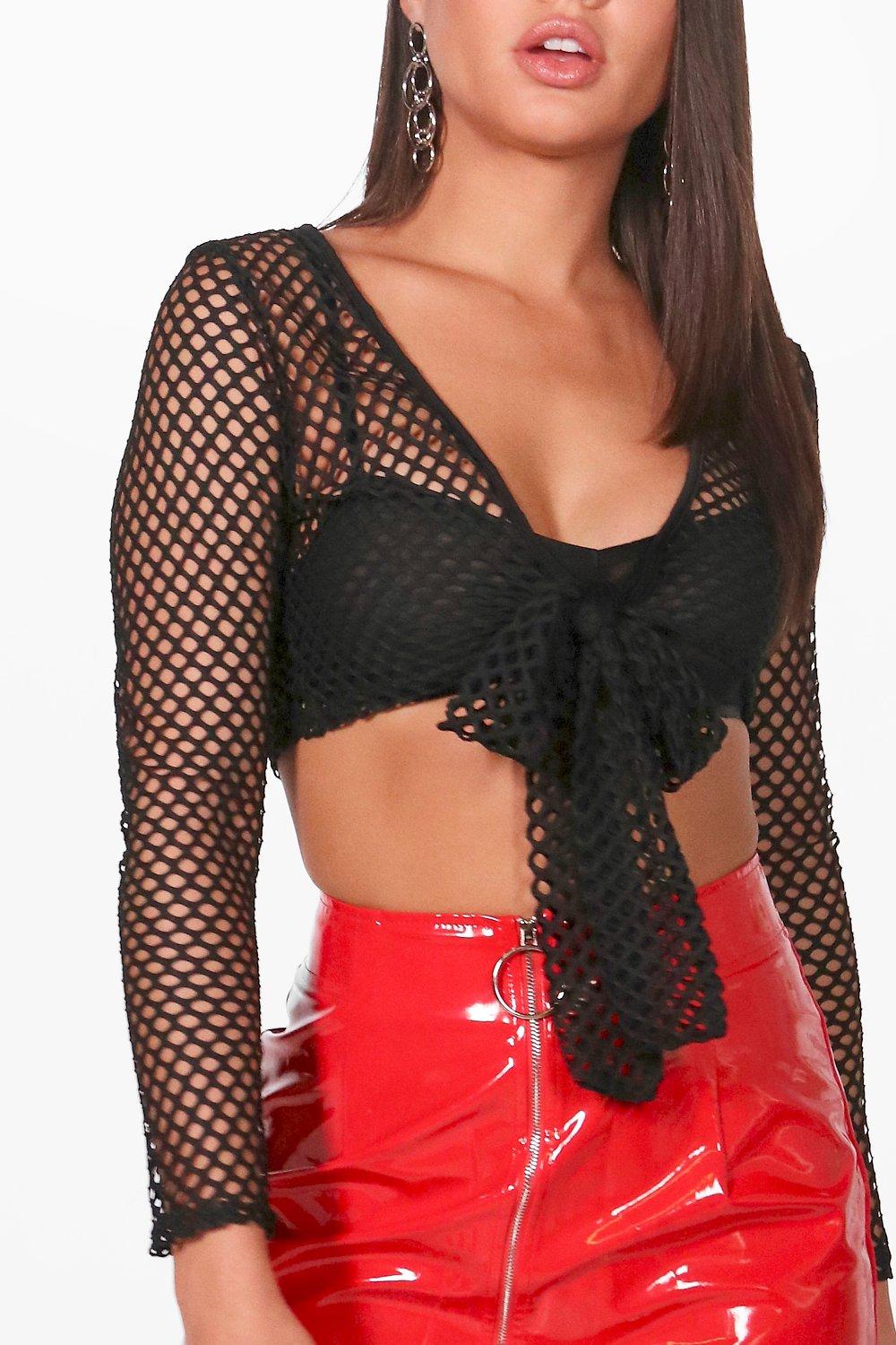 fishnet tie front top