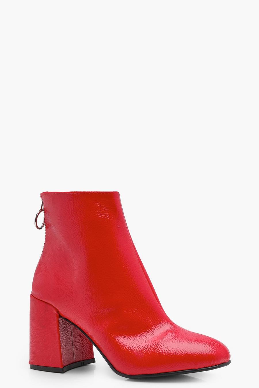 Ankle Boots in Lacklederoptik mit Blockabsatz, Rot image number 1