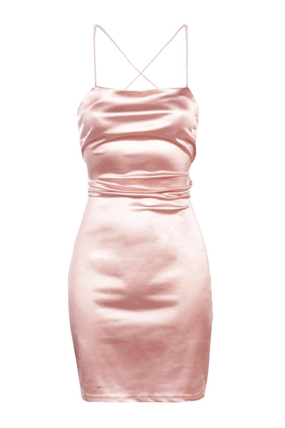 pink satin strappy dress