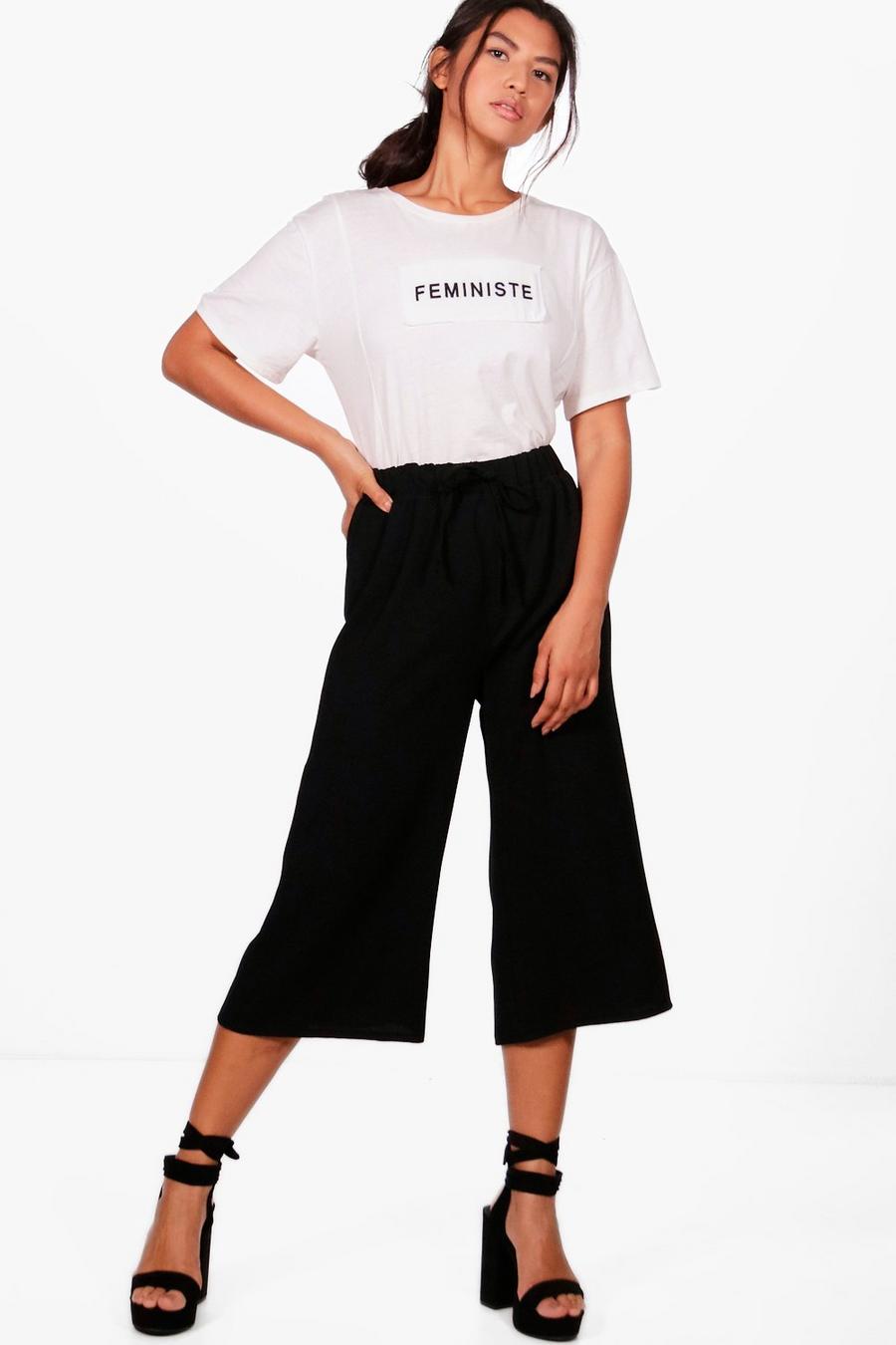 Basic Tie Waist Woven Crepe Culottes image number 1