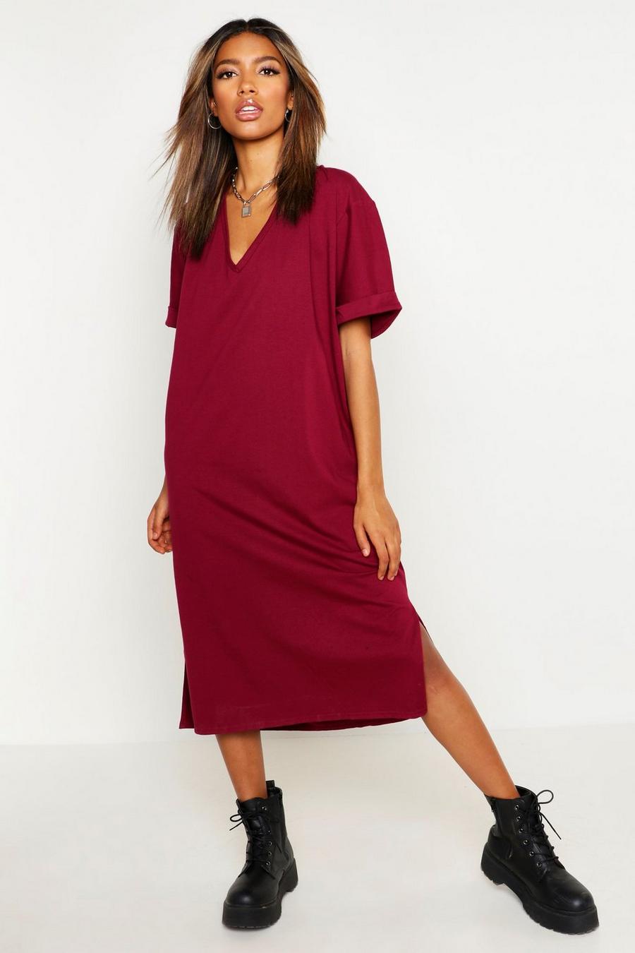 Berry red Oversized Midi T-Shirt Dress image number 1