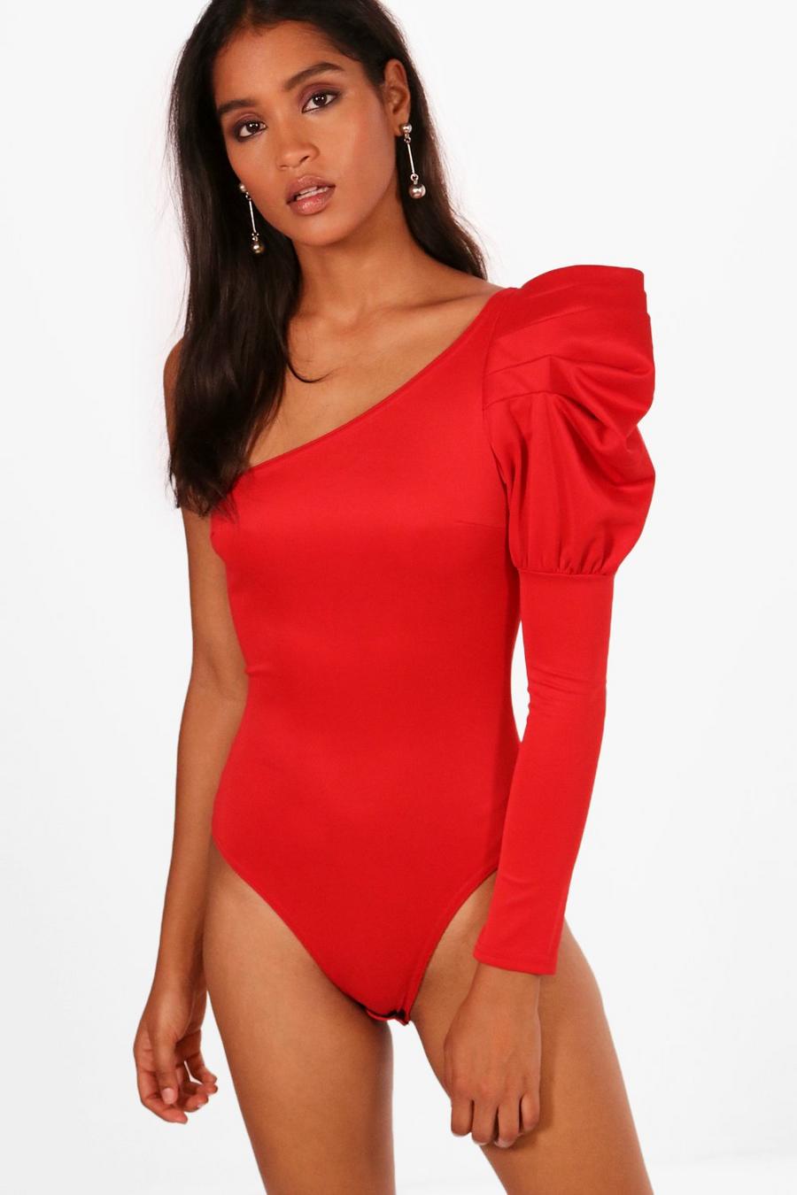 One Shoulder Puff Ball Sleeve Bodysuit image number 1