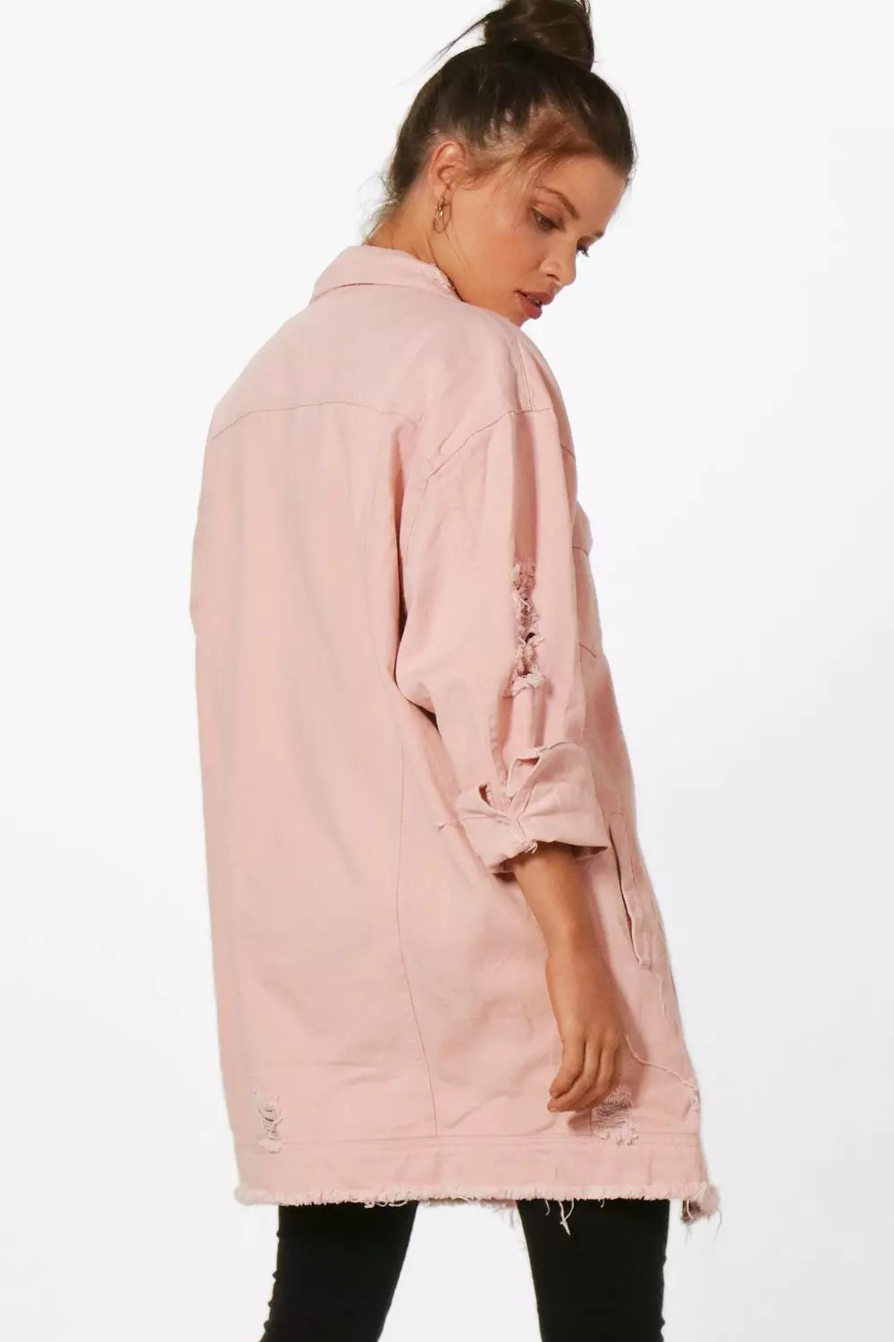 Pink longline shop denim jacket