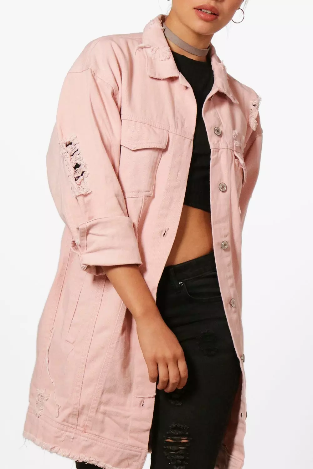 Pink longline denim clearance jacket