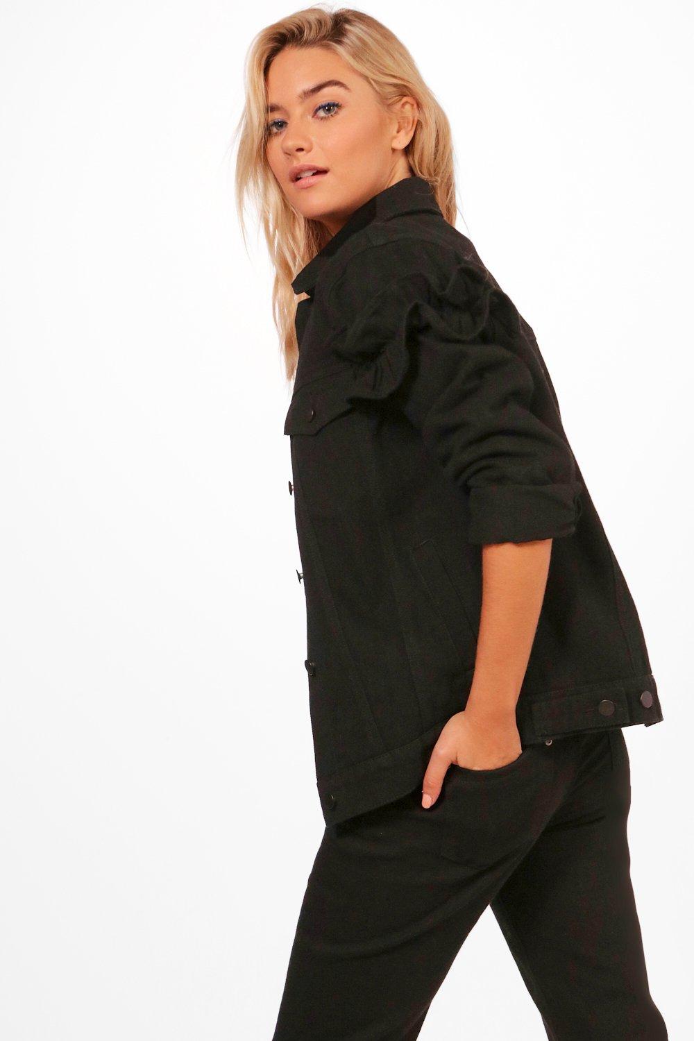 Ruffle Sleeve Denim Jacket boohoo DK