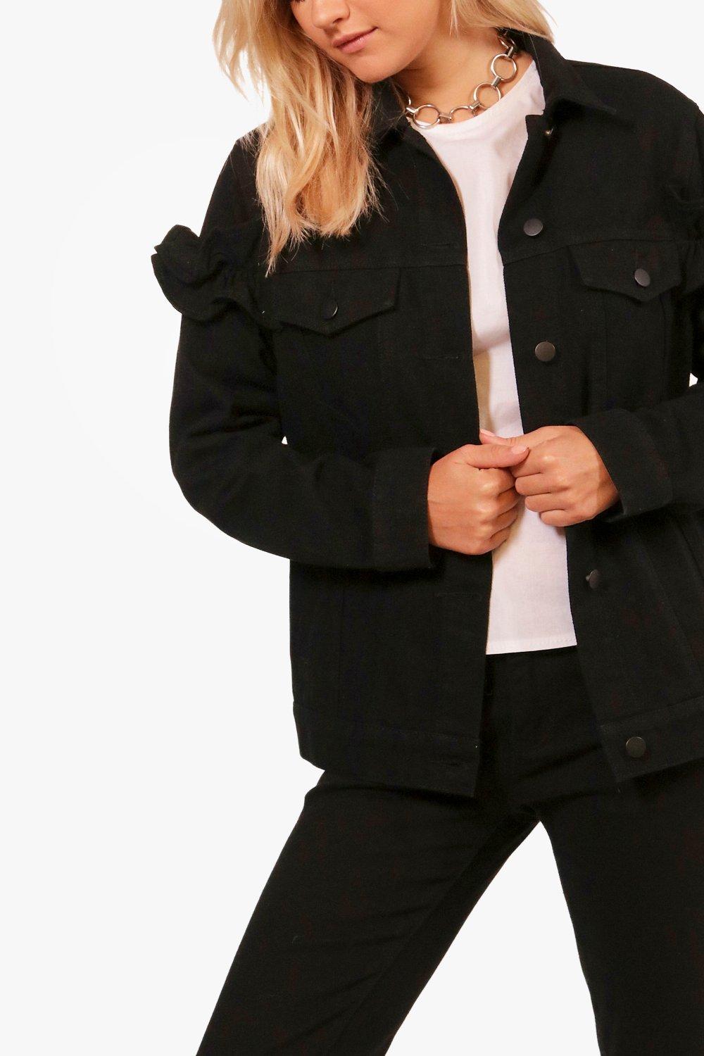 Black ruffle denim clearance jacket