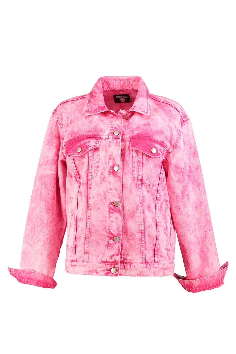 Hot Pink Acid Wash Oversize Denim Jacket boohoo