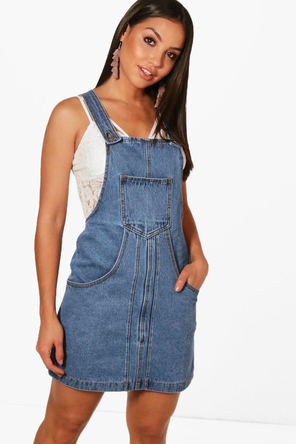 boohoo denim pinafore dress