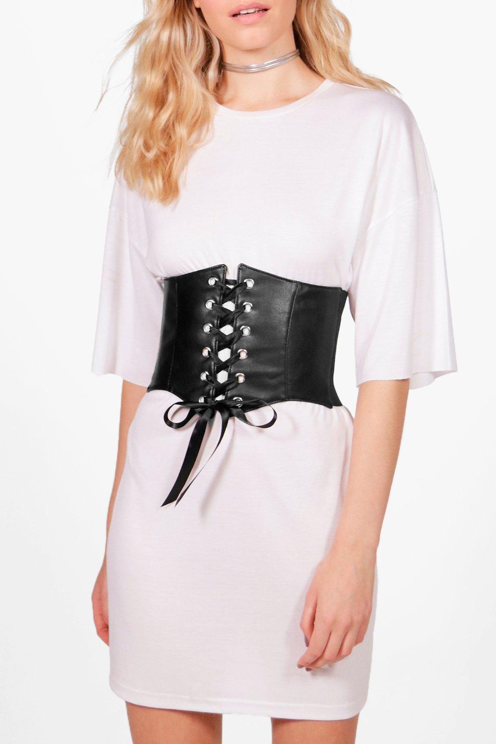 Kelsey Pu Lace Up Corset Belt Boohoo Danmark