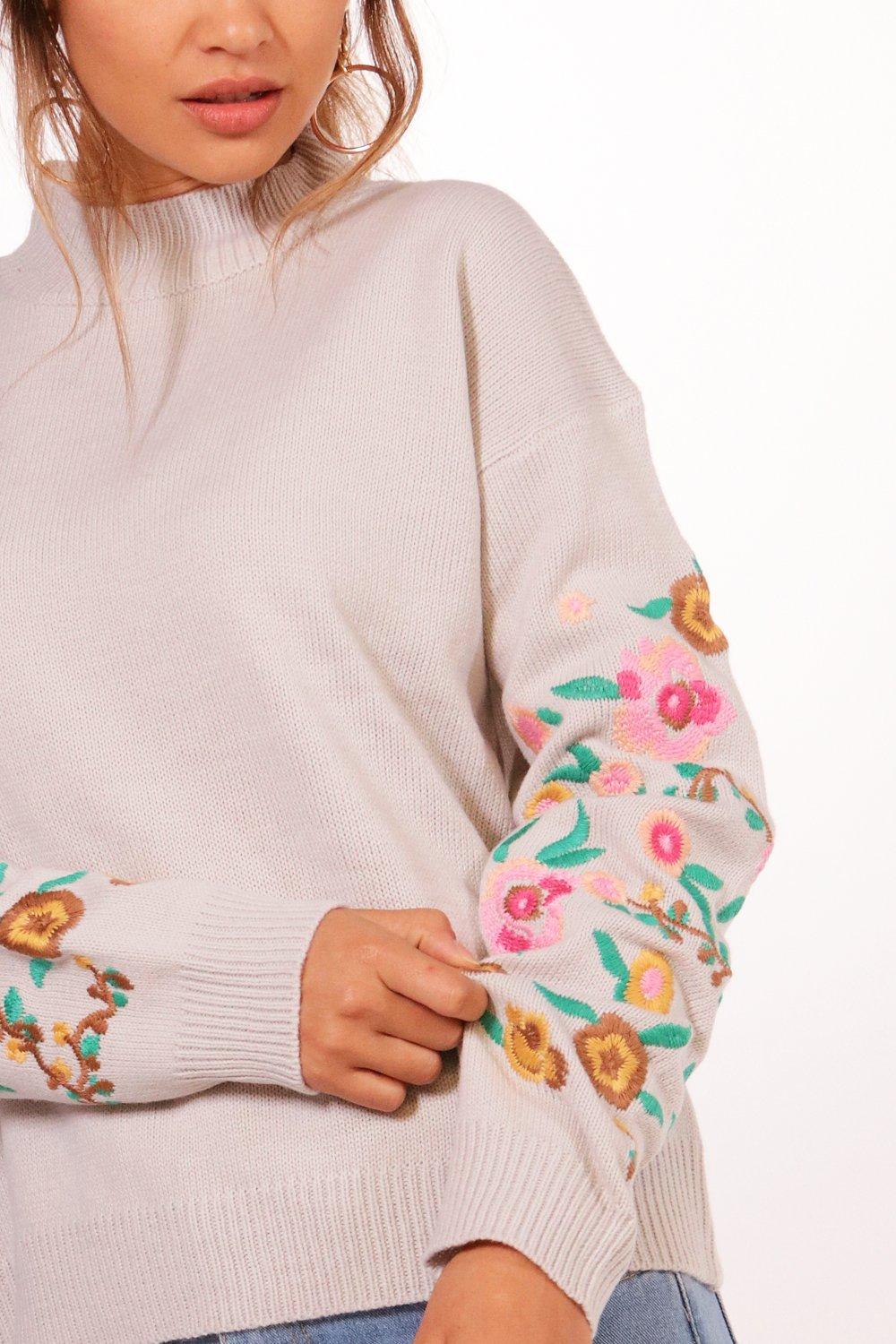Sweater with embroidered sleeves store