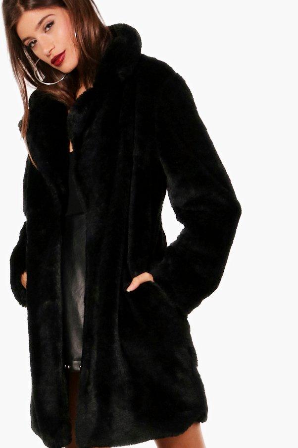 Ladies black faux fur coat outlet uk