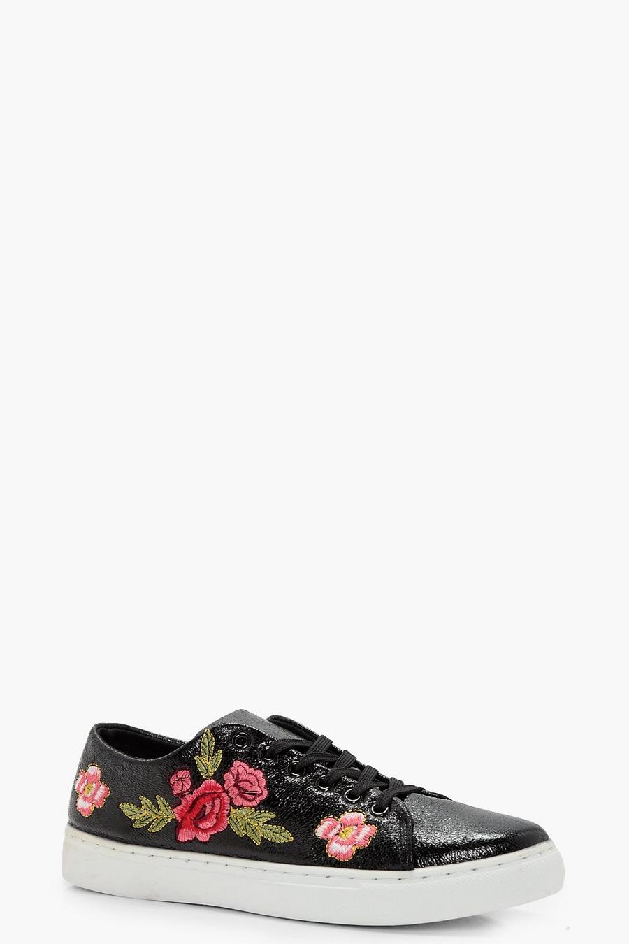 Black Lola Floral Embroidered Trainers image number 1