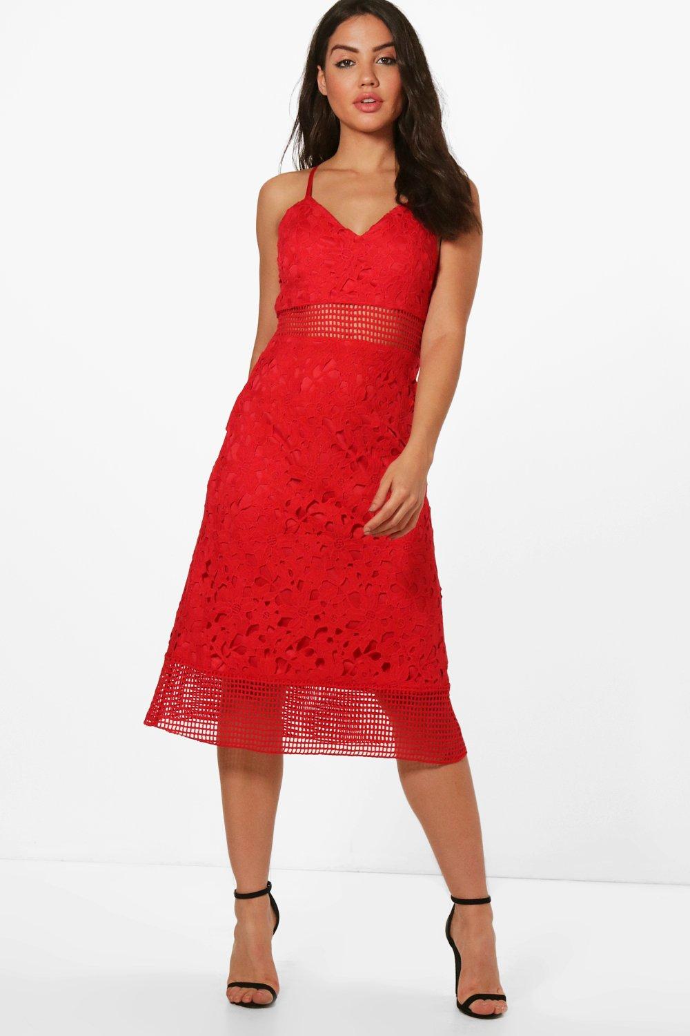 boohoo boutique lace midi skater dress