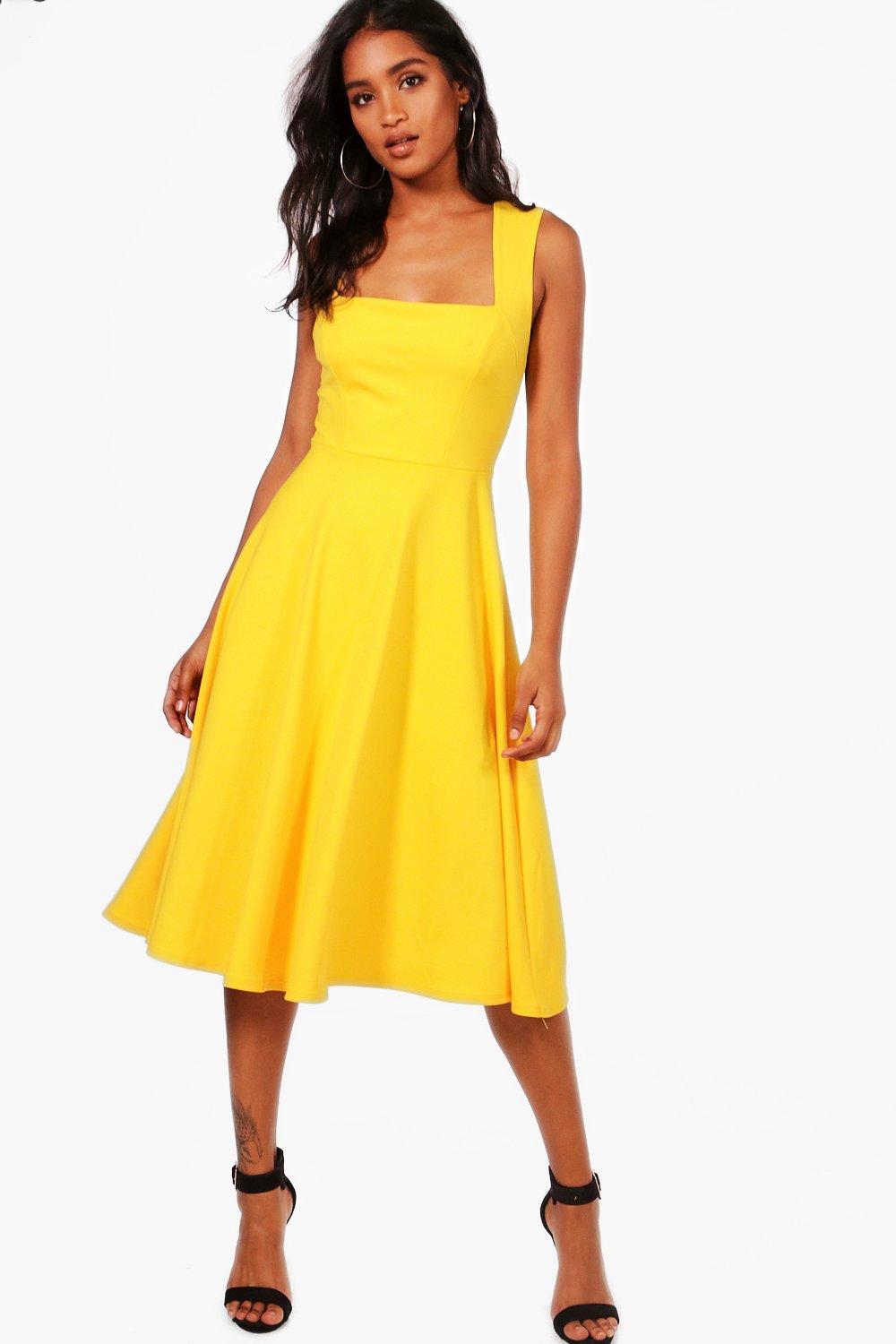 boohoo yellow skater dress