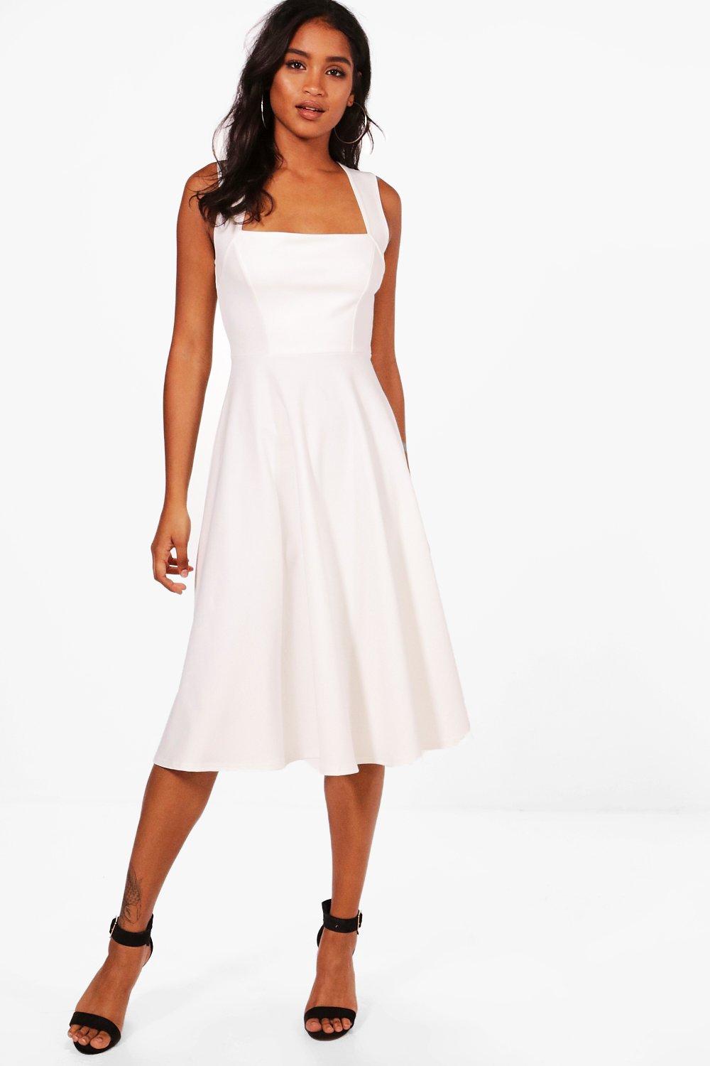 Square Neck Midi Skater Dress | boohoo