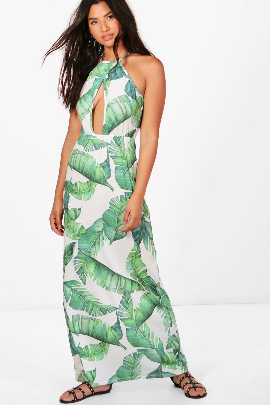 White Layla Leaf Print Wrap Front Maxi Dress image number 1