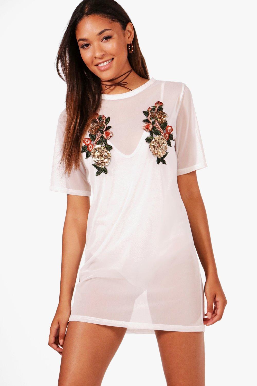 white sequin t shirt dress